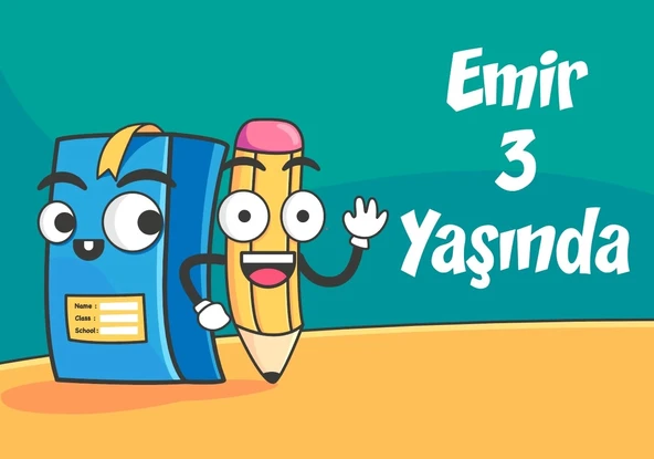 kalem ve defter teamlı doğum günü afişi 100X150 cm