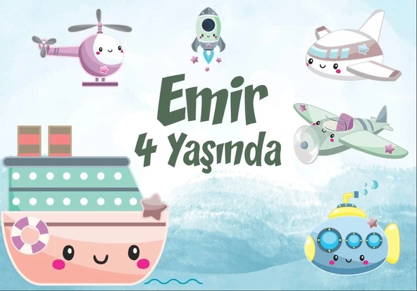 Araçlar Temalı Doğum Günü Afişi 100X150 cm ürün görseli 1