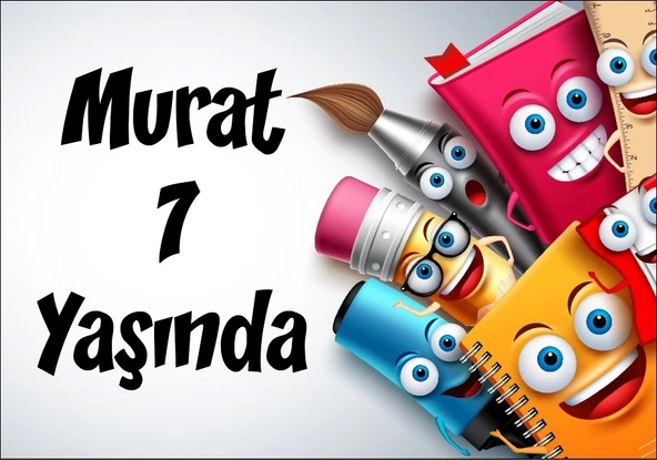 Okul Araç Gereçleri Temalı Doğum Günü Afişi 100X150 cm