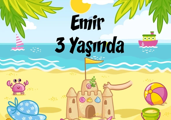 yaz sahil temalı doğum günü afişi 100X150 cm