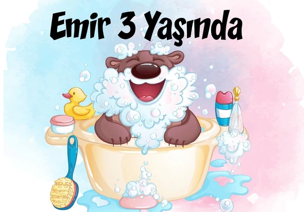 Banyo Yapan Ayıcık Temalı Doğum Günü Afişi 100X150 cm ürün görseli 1