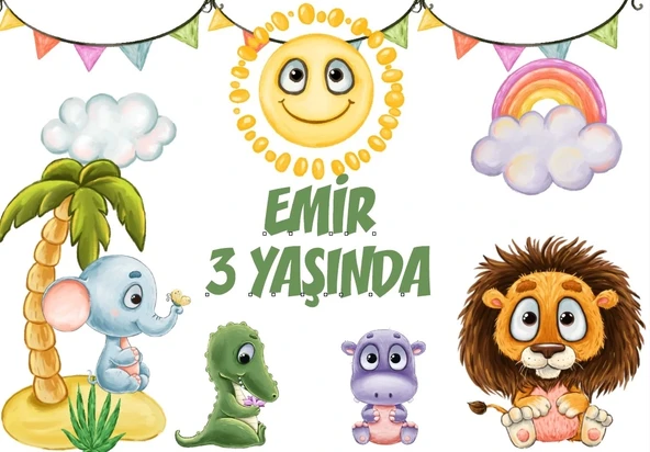 Safari temalı Doğum Günü Afişi 100X150 cm