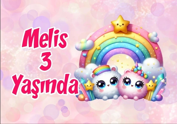 Gökkuşağı Temalı Doğum Günü Afiş 100X150 cm ürün görseli 1