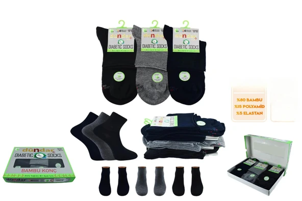 Dündar Kadın Unisex Bambu KONÇ Diyabetik Çorap 0614 - 12 Adet  Siyah 36-40 - Resim 7