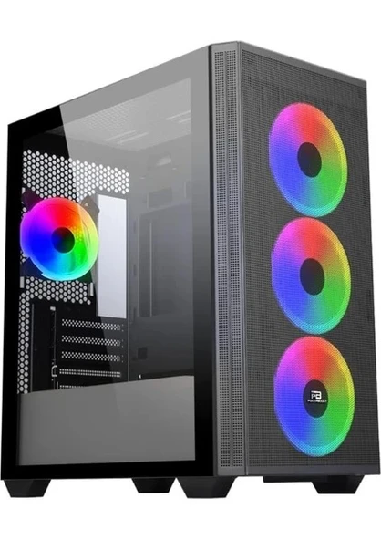 PowerBoost PB-P2252BB USB 3.0 Mesh Siyah 4x Ring ARGB Fanlı Mid Tower Gaming Kasa