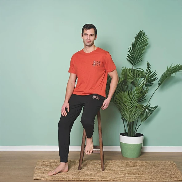 Over Sleep 1983 Erkek Kısa Kol Uzun Alt Yazlık Pijama Takım