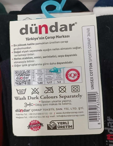 Dündar Kadın COTTON Sport Soket Çorap 4209B - 12 Adet  Karışık Renk 36-40 - Resim 2