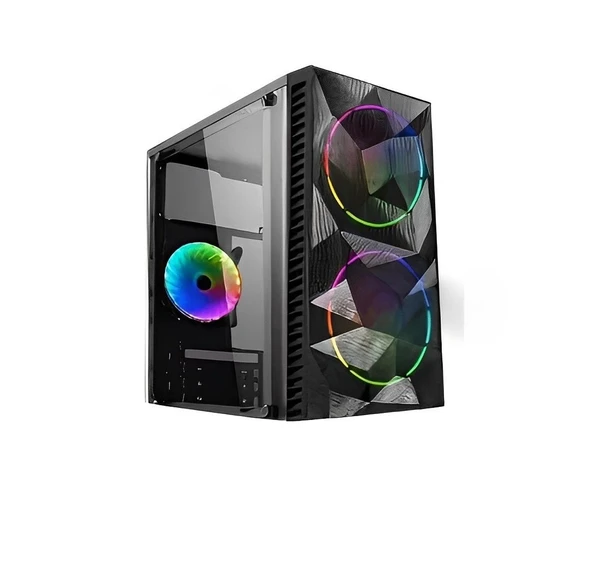 REVENGE MAGIC 300W TEMPERLI CAM SIYAH 2 x Rainbow Fanlı Atx Kasa