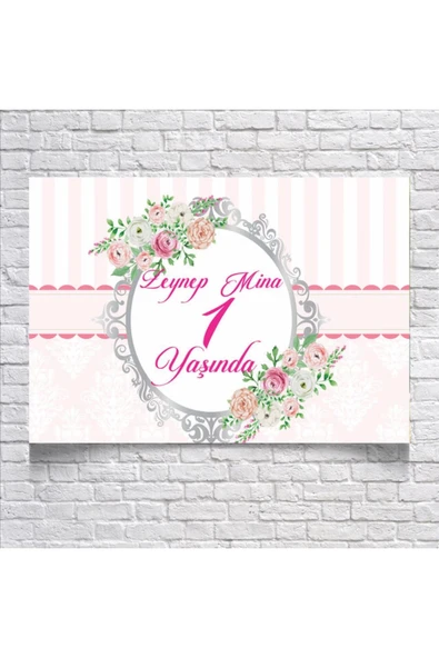 PEMBE ÇİÇEKLİ DOĞUM GÜNÜ AFİŞİ 50X70 cm ürün görseli 1