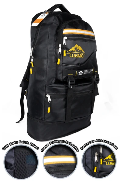 Deprem Çantası Körüklü Reflektörlü 65 Litre Siyah Sarı - Resim 3