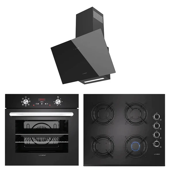 Lanova Black 3207B01 - G16400-201 - 3220B6 Siyah Cam Ankastre Set