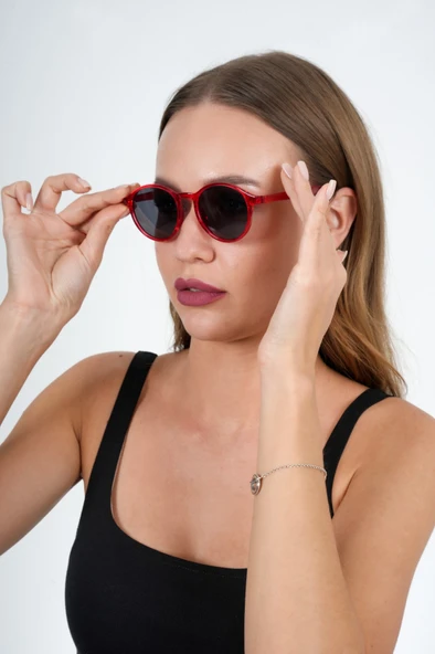 Kırmızı Yuvarlak Çerçeveli Olivier Philippe Güneş Gözlüğü - 4
