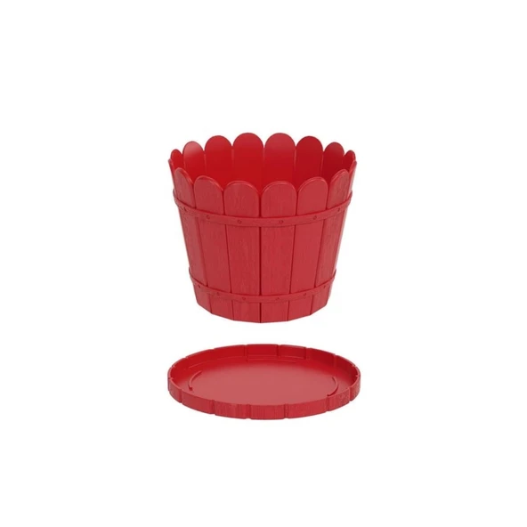 LİDER BÜYÜK YUVARLAK SAKSI VE ALTLIĞI (KIRMIZI)