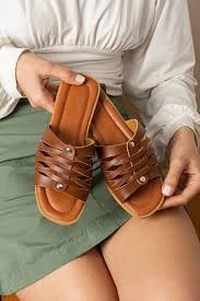 ONR GROUP -Yazlık Şık -Yazlık Şık Terlik Kahverengi Örgülü