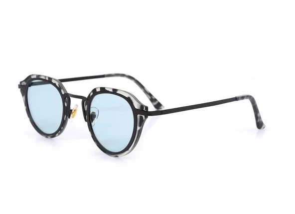 Siyah-Beyaz Çerçeve Mavi Cam Polarize Güneş Gözlüğü - Resim 2