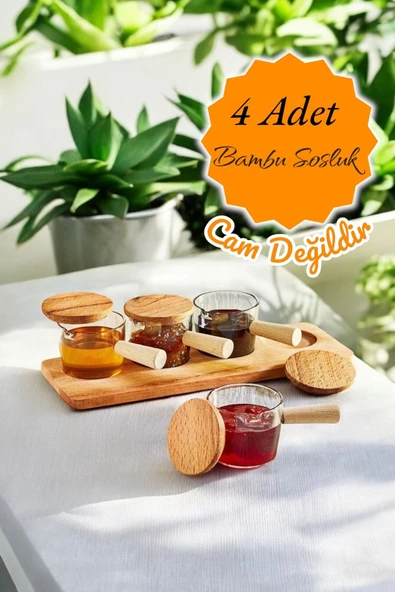 Mithra Life 4 Adet Ahşap Saplı Standlı Mika Şeffaf Sunumluk Sosluk Reçellik Çerezlik MIT1152 - 5