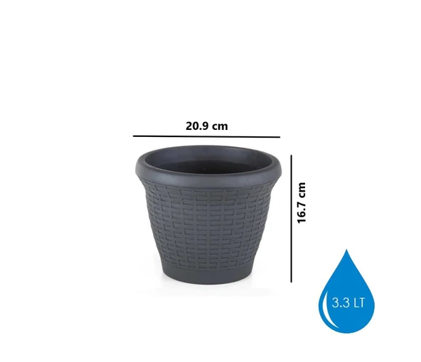 Omnipazar SO-HS01 Plastik Hasır Desenli Dekoratif Saksı 3.3 Litre No 1 - 3