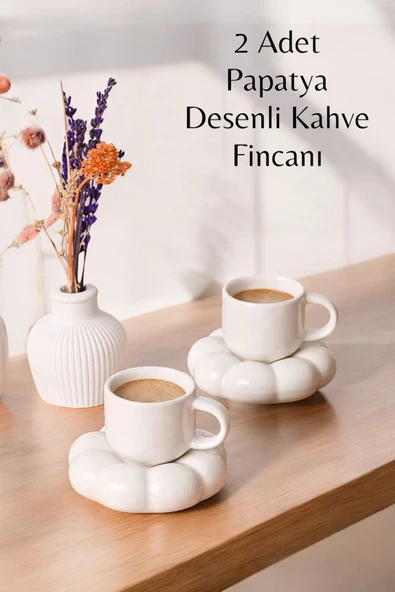 Mithra Life 2 Adet 95 ML Papatya Şekilli Seramik Beyaz Türk Kahvesi Fincan Takımı MIT1157 - 3