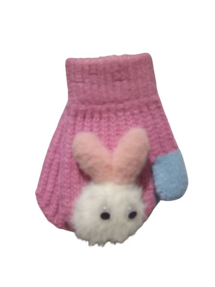 PELUŞ TAVŞANLI ÖRME KIZ ELDİVEN