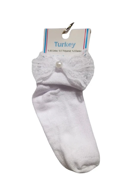 KIZ BEBEK İNCİ AKSESUARLI SOKET ÇORAP - 3
