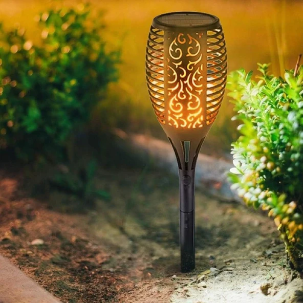 Alev Efektli Solar Meşale Lamba Sarı Led Işık Güneş Enerjili Bahçe Aydınlatma Teras Çim Yol Lambası