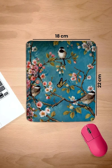 SonicTouch Bilek Destekli Bahar Dalları Turkuaz Dikdörtgen Pürüzsüz Yüzey Dikişsiz Mouse Pad 18x22cm - 2