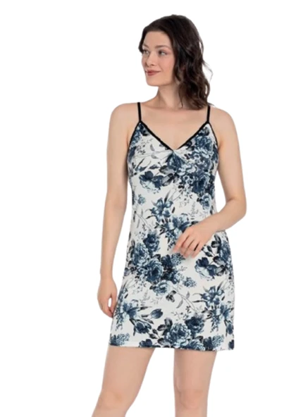 Kadın Askılı Uzun Gecelik Desenli Ev Giyim Gecelik ürün görseli