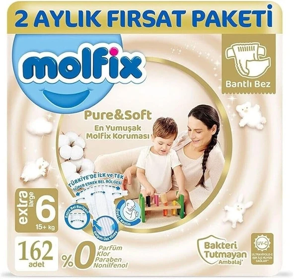 Molfix Pure&Soft 6 Beden Extra Large 162'li Bebek Bezi ürün görseli