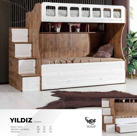 YILDIZ MDF MERDİVENLİ ÜÇÜZ RANZA