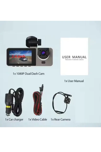 Araç İçi Wi-fi Kamera HD 3 Kameralı 7/24 Kayıt G-sensör Mobil Uygulama İle Canlı Takip Black Box - 7