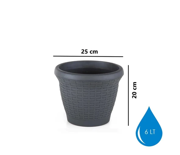 Omnipazar SO-HS02 Plastik Hasır Desenli Dekoratif Saksı 6 Litre No 2 - 7