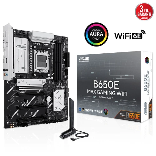 ASUS B650E MAX GAMING WIFI, 4xDDR5, 3xM.2, DP, HDMI, Type-C, Wi-Fi 6E, Bluetooth v5.3, AMD Ryzen 7000 Serisi, AM5 Soket Gaming Anakart
