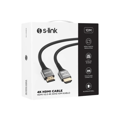 S-LINK SLX-HD4K10, 4K UHD, HDMI v2.0, 10mt. 30Hz. Metal Uçlu, Kablo - 4