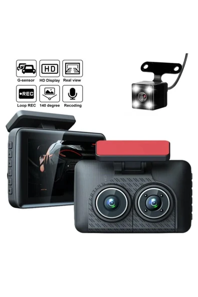 Araç İçi HD Kamera Video Kaydedici 3 Kamera 1080P Full HD Araç Kamerası WDR G-Sensor 5Mp Büyük Ekran - 2