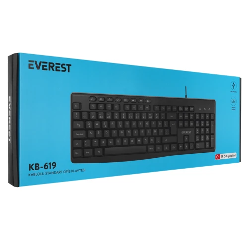 EVEREST KB-619, USB Kablolu, Türkçe Q, Standart Klavye Siyah - 5