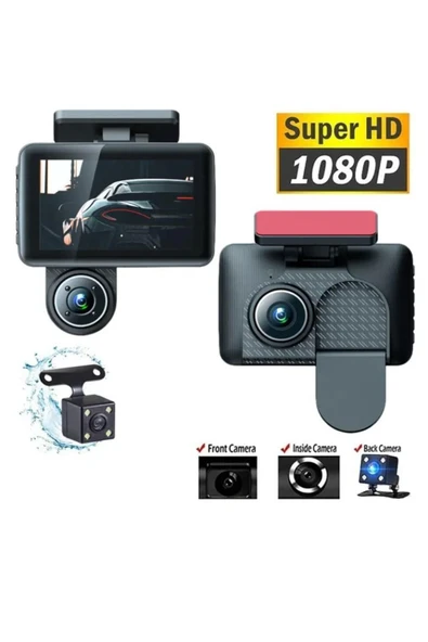 Araç İçi HD Kamera Video Kaydedici 3 Kamera 1080P Full HD Araç Kamerası WDR G-Sensor 5Mp Büyük Ekran - 3