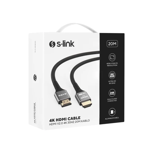 S-LINK SLX-HD4K20, 4K UHD, HDMI v2.0, 20mt. 30Hz. Metal Uçlu, Kablo - 4