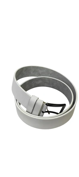 Erkek Suni Deri 4 cm Kot Ve Kanvas Pantolon Beyaz Kemer - 4