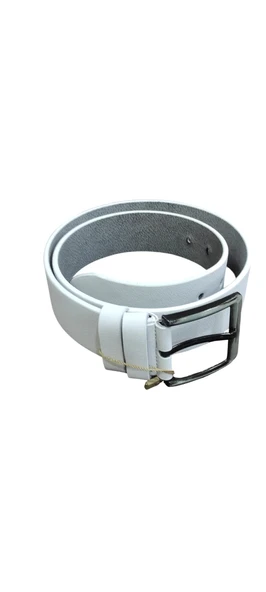 Erkek Suni Deri 4 cm Kot Ve Kanvas Pantolon Beyaz Kemer - 3