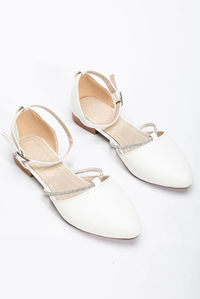 Silver Kadın Beyaz Taşlı Arkası Kapalı Ortopedik Topuklu Ayakkabı - Resim 3