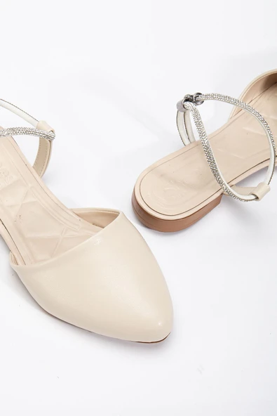 Palmeira Kadın Bej Taşlı Arkası Kapalı Burunlu Ortopedik Babet - Resim 3