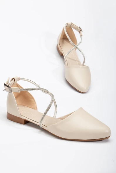 Bee Kadın Bej Cilt Taş Detaylı Ortopedik Babet - 3