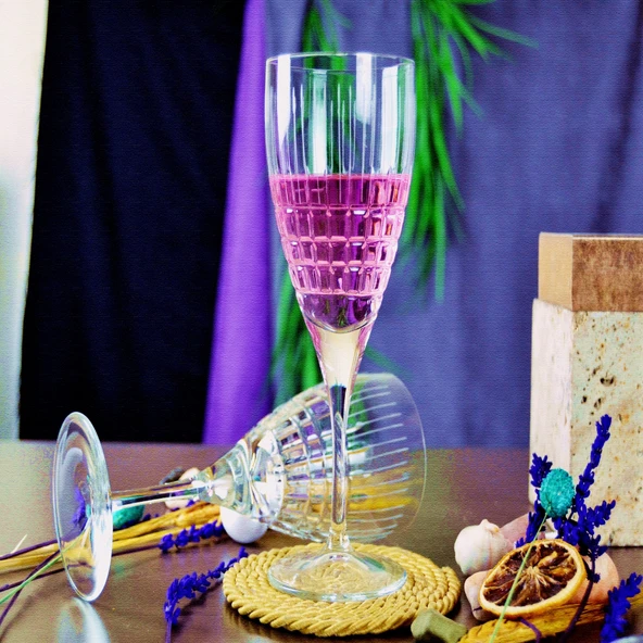 Decocia Kesme Kristal Beyaz ve Rose Şarap Kadeh 6 Adet 230cc - 2