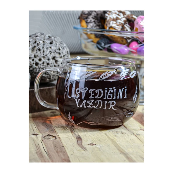 Decocia Kişiye Özel İsimli Kulplu Borosilikat Cam Kupa Bardak 410cc - Resim 2