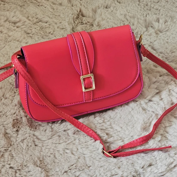 Fuşya Pembe Mini Tokalı Omuz Çantası - 3