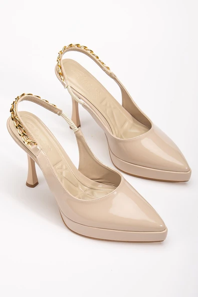 Essie Kadın Nude Rugan Platformlu Sivri Burunlu Kalın Topuklu Ayakkabı - Resim 3