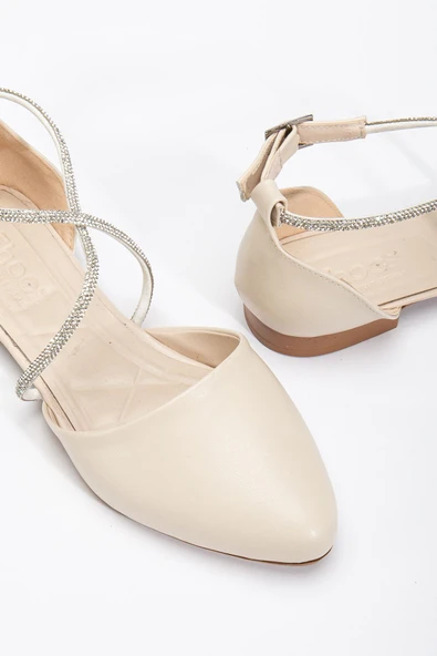 Bee Kadın Bej Cilt Taş Detaylı Ortopedik Babet - 4