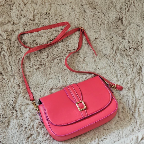 Fuşya Pembe Mini Tokalı Omuz Çantası - 4