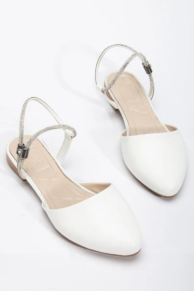 Palmeira Kadın Beyaz Taşlı Arkası Kapalı Burunlu Ortopedik Babet - 2