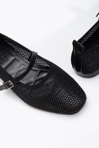 Luan Siyah Kadın Fileli Tek Bantlı Rahat Ergonomik Babet Yumuşak Taban - 3